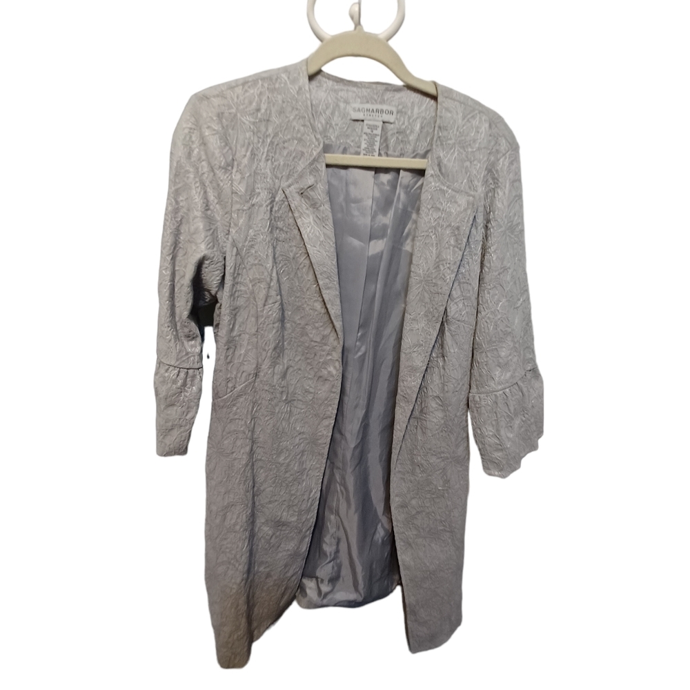 Sag Harbour textured silver open front jacket size 12